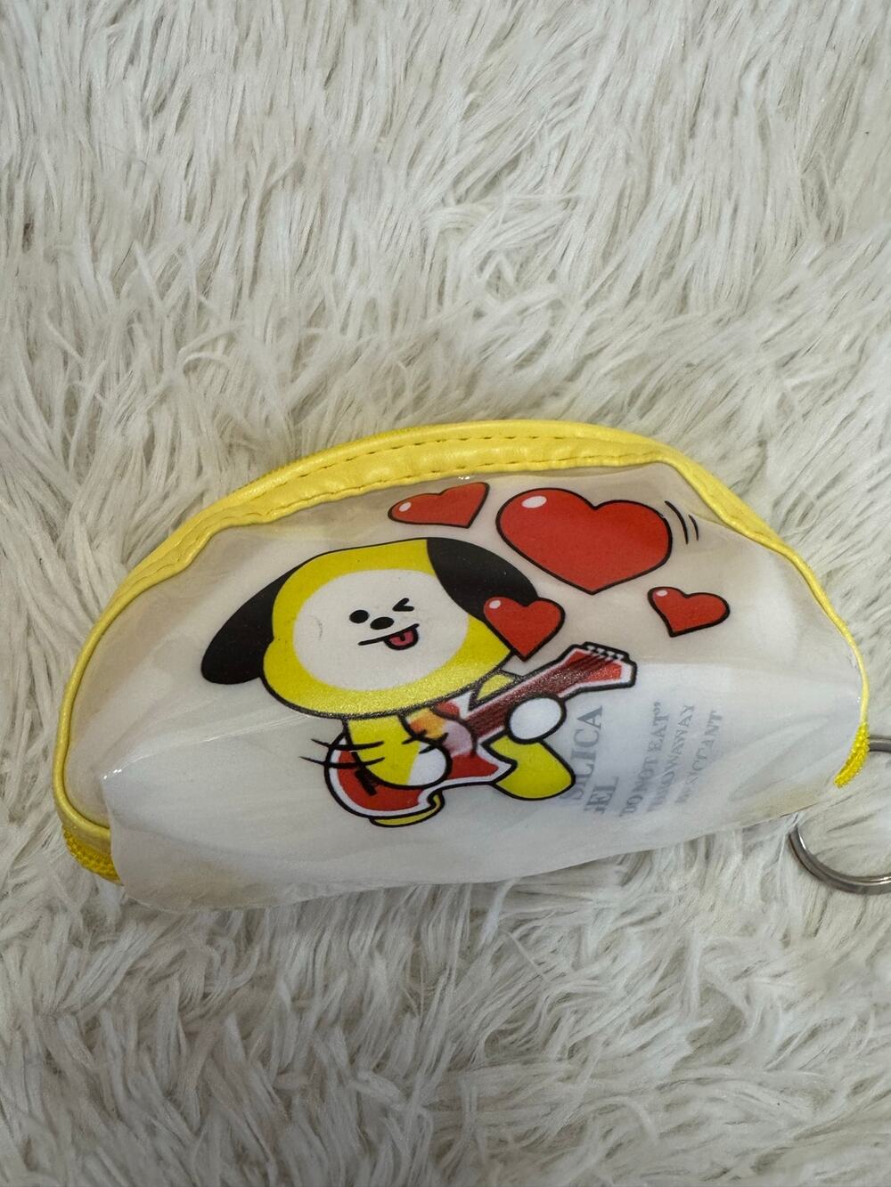 BTS CHIMMY Jimin Yellow & white coin purse pouch zipper keychain playing guitar